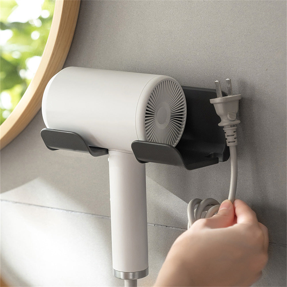 2PCS Wall Mounted Hair Dryer Holder with Cord Organizer Adhesive Blow Dryer Rack Black