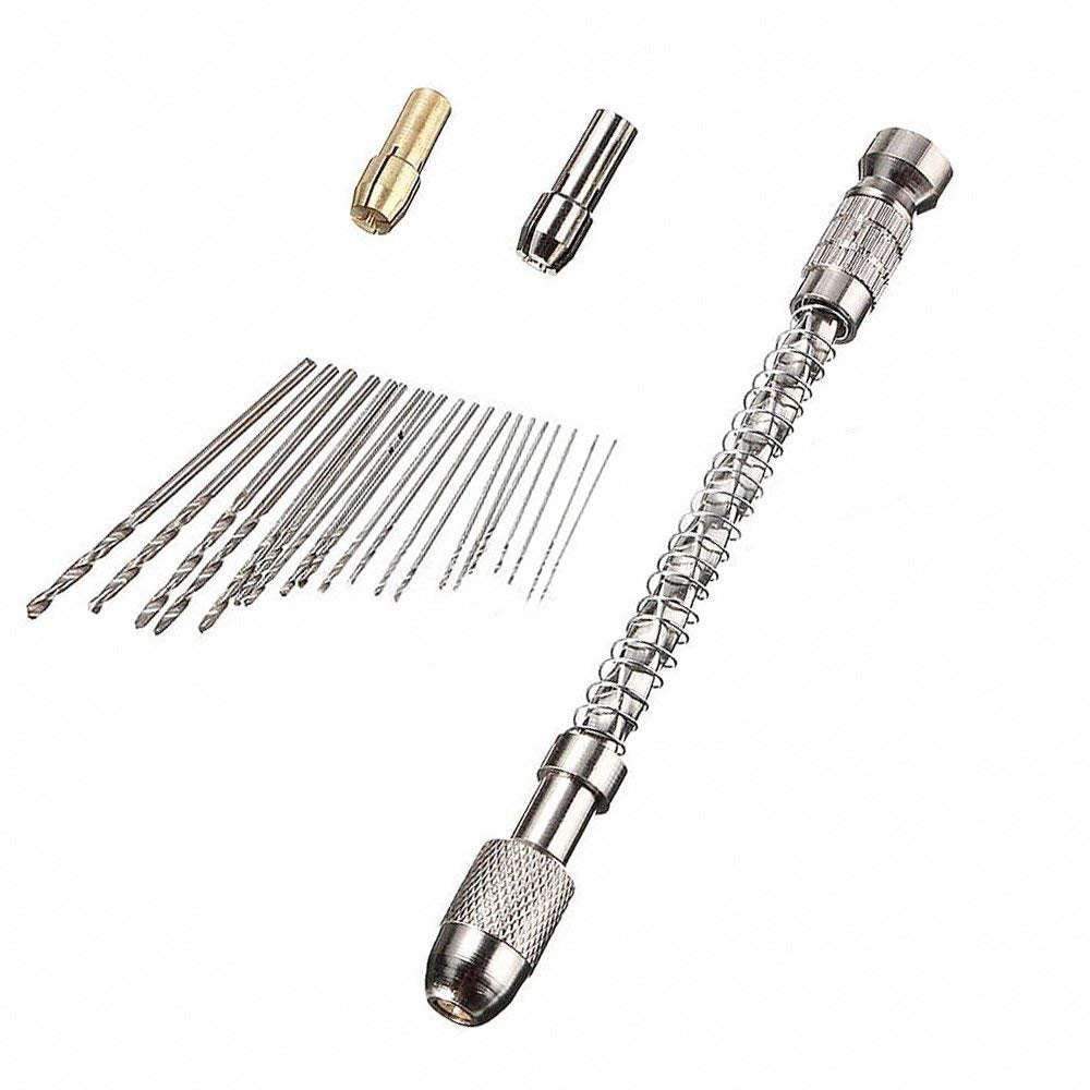 20 PCS Stainless Steel Hand Drill Set & Manual Pin Vise Set