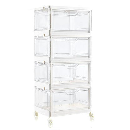 4 Tier Clear Storage Bins with Lids Stackable Plastic Bins with Wheels for Closet Bedroom Living Room