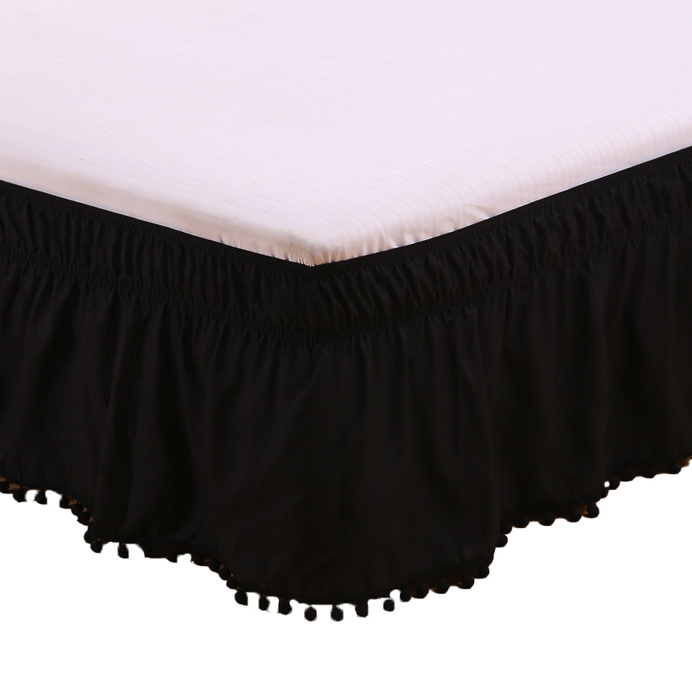 Pompom Fringe Bed Skirt Ruffle Valance Bed Wrap Valance Black