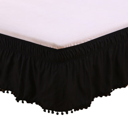 Pompom Fringe Bed Skirt Ruffle Valance Bed Wrap Valance Black