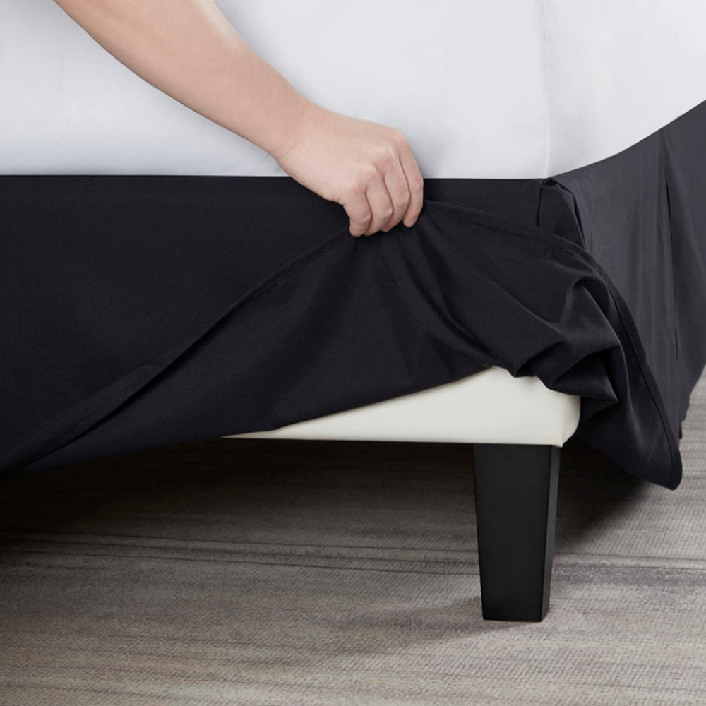 Pleated Bed Skirt Easy Fit Bed Drop Wrap Black