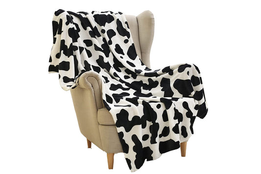 Soft Cow Print Blanket for Couch Bed and Travel-Black