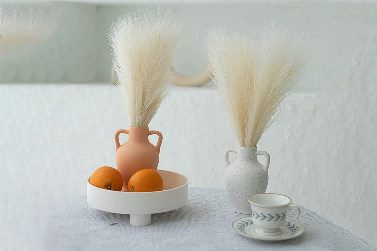 4pcs Faux Pampas Grass Boho Room Decor Flowers Bunches for Wedding Party-Beige