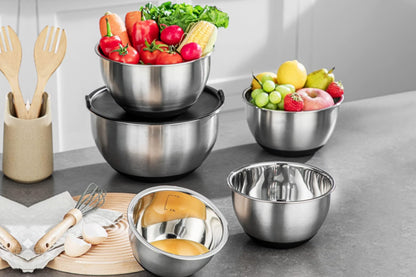 6Pcs Mixing Bowls with 3 Grater Attachments Stainless Steel Kitchen Stackable Bowls