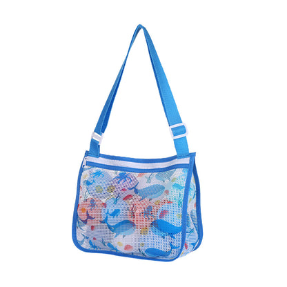 Children Beach Mesh Storage Bag Shell Collection Bag Beach Sand Toy Seashell Bag Dark Blue Whale