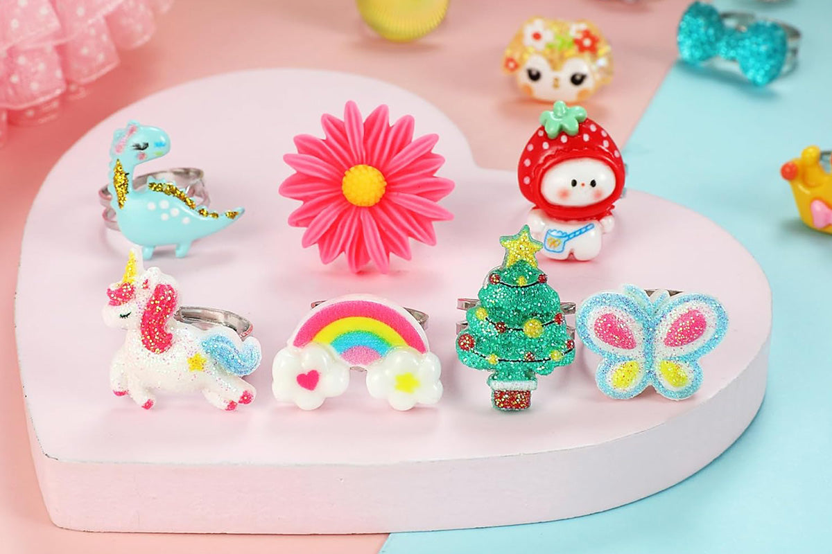 24PCS Adjustable Jewelry Rings Gift Set for Girls Pretend Play and Dress Up