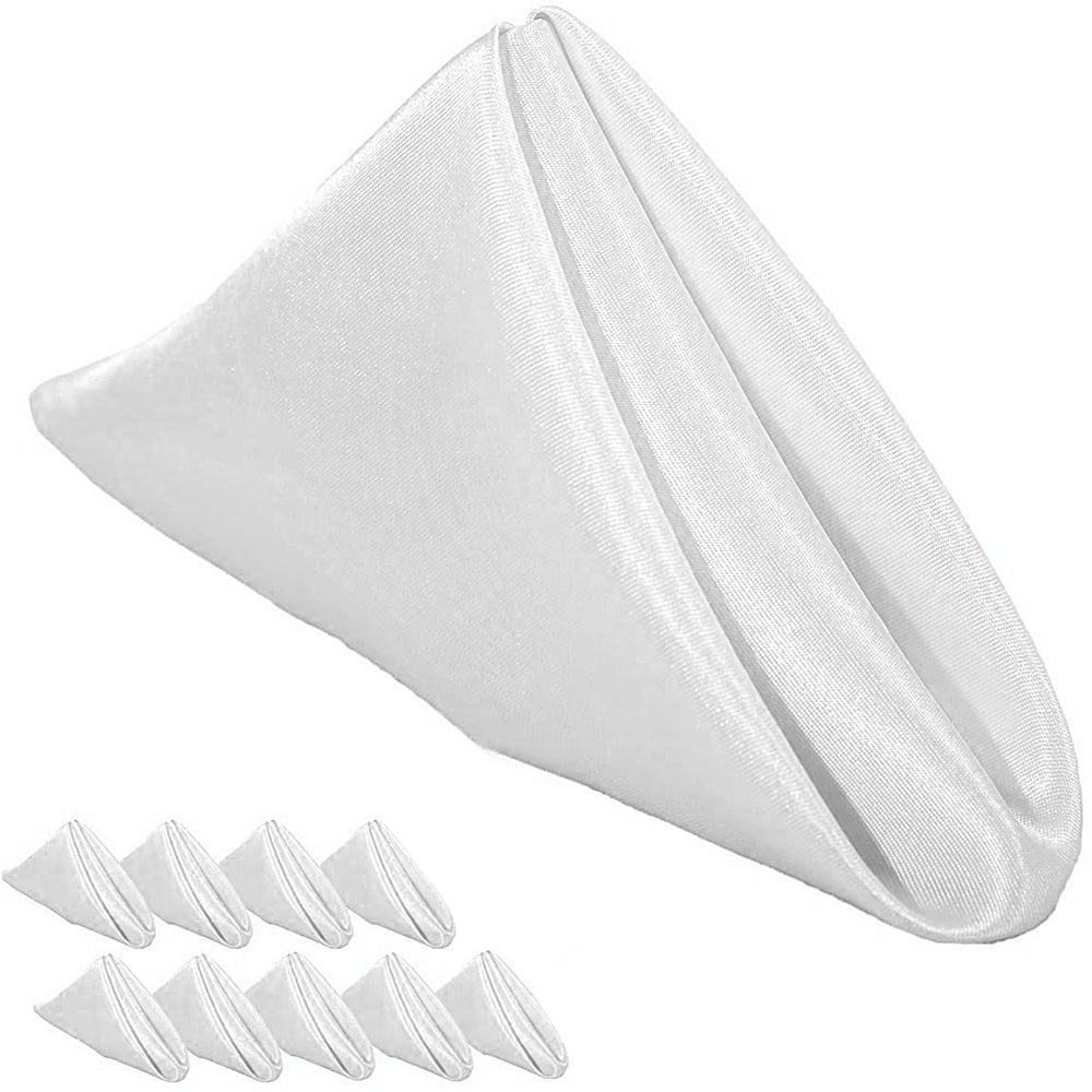 10 Pack Polyester Satin Dinner Napkins for Weddings Hotels Dining - White
