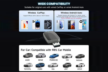 2 in 1 Wireless CarPlay Adapter for iPhone Convert Wired to Wireless CarPlay
