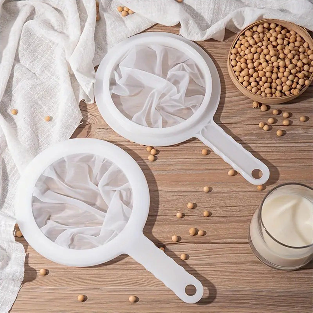 3Pcs Fine Mesh Strainer with Handle and Nylon Filter Sieve for Juice Wine