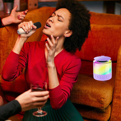 Bluetooth Karaoke Machine with 2 Wireless Microphones Mini Singing Speaker with Colorful Light Purple