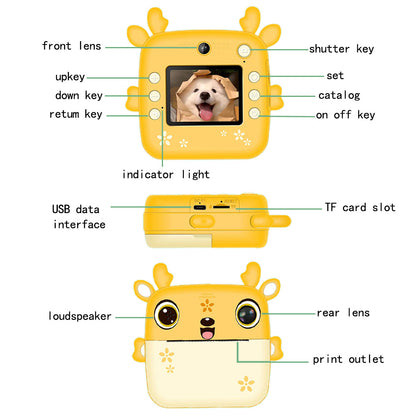 Kids Instant Camera Dual Camera Print Cam 1080P Video Recorder Digital Camera Gift for Boys Girls-Yellow