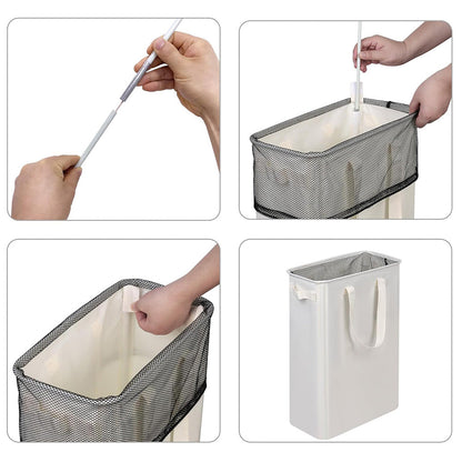 Slim Collapsible Laundry Basket with Handles for Small Spaces Beige