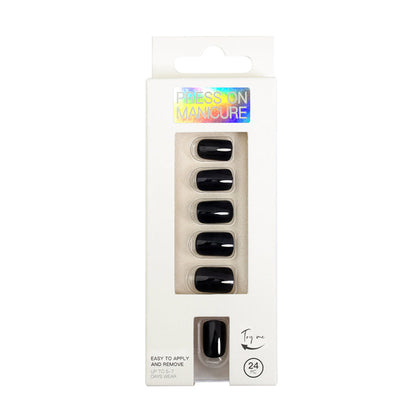 Set of 24Pcs Press On Nails Solid Color Self-Adhesive Fake Nails Black