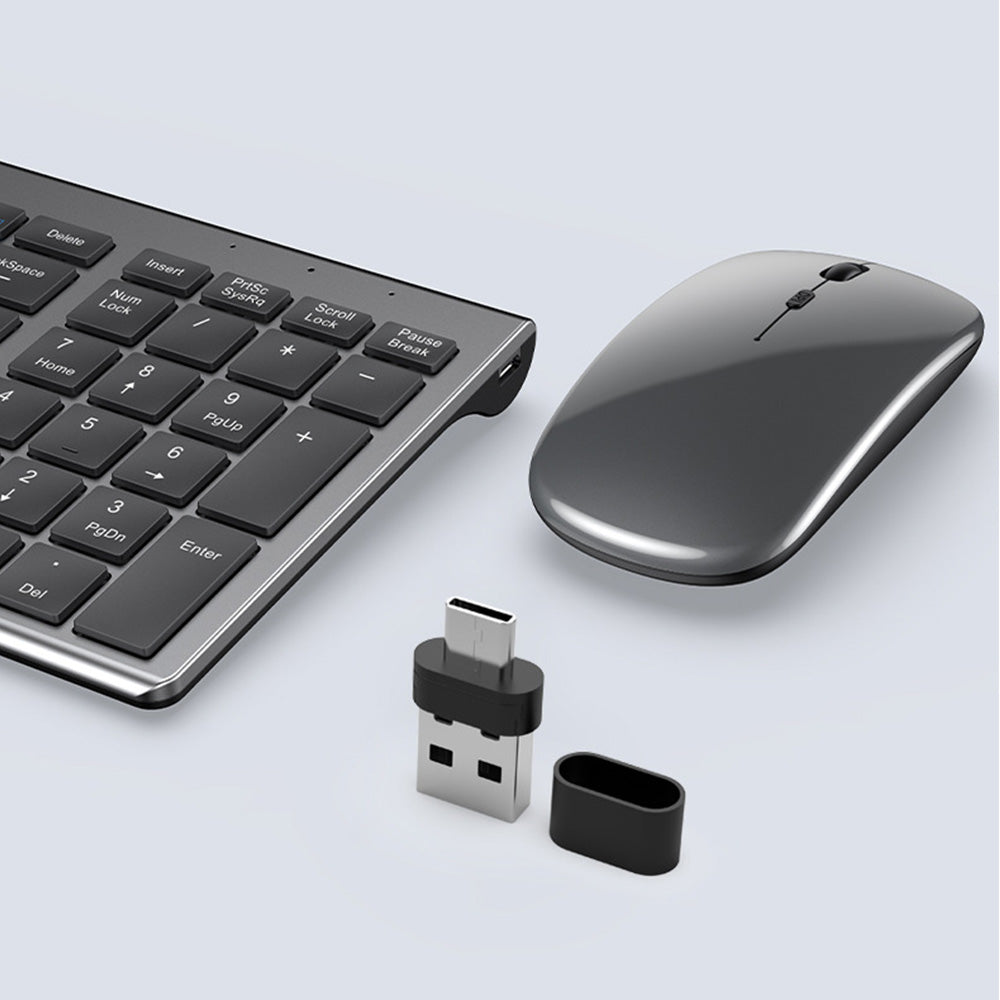 Rechargeable Bluetooth Wireless Keyboard and Mouse Set with Triple Modes for Multi-Device