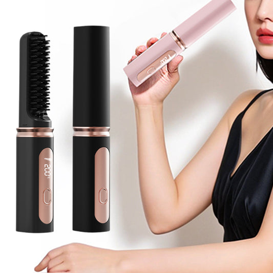 2-in-1 Wireless Hair Straightener Comb with Negative Ion for Home and Travel-Black