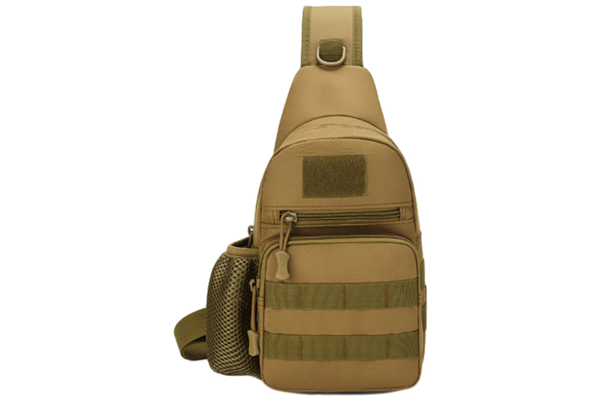 Tactical Sling Bag Pack With Water Bottle Holder Shoulder Messenger Bag-Brown