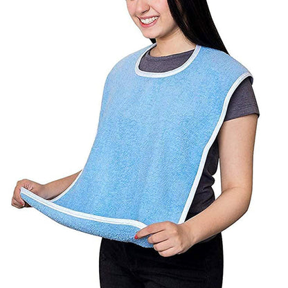 2pcs Washable Bibs for Elderly Microfiber Bib for Eating Cooking Blue