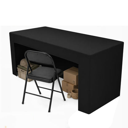 6 ft Fitted Polyester Table Cover with Skirt for Conferences and Trade Shows - Black