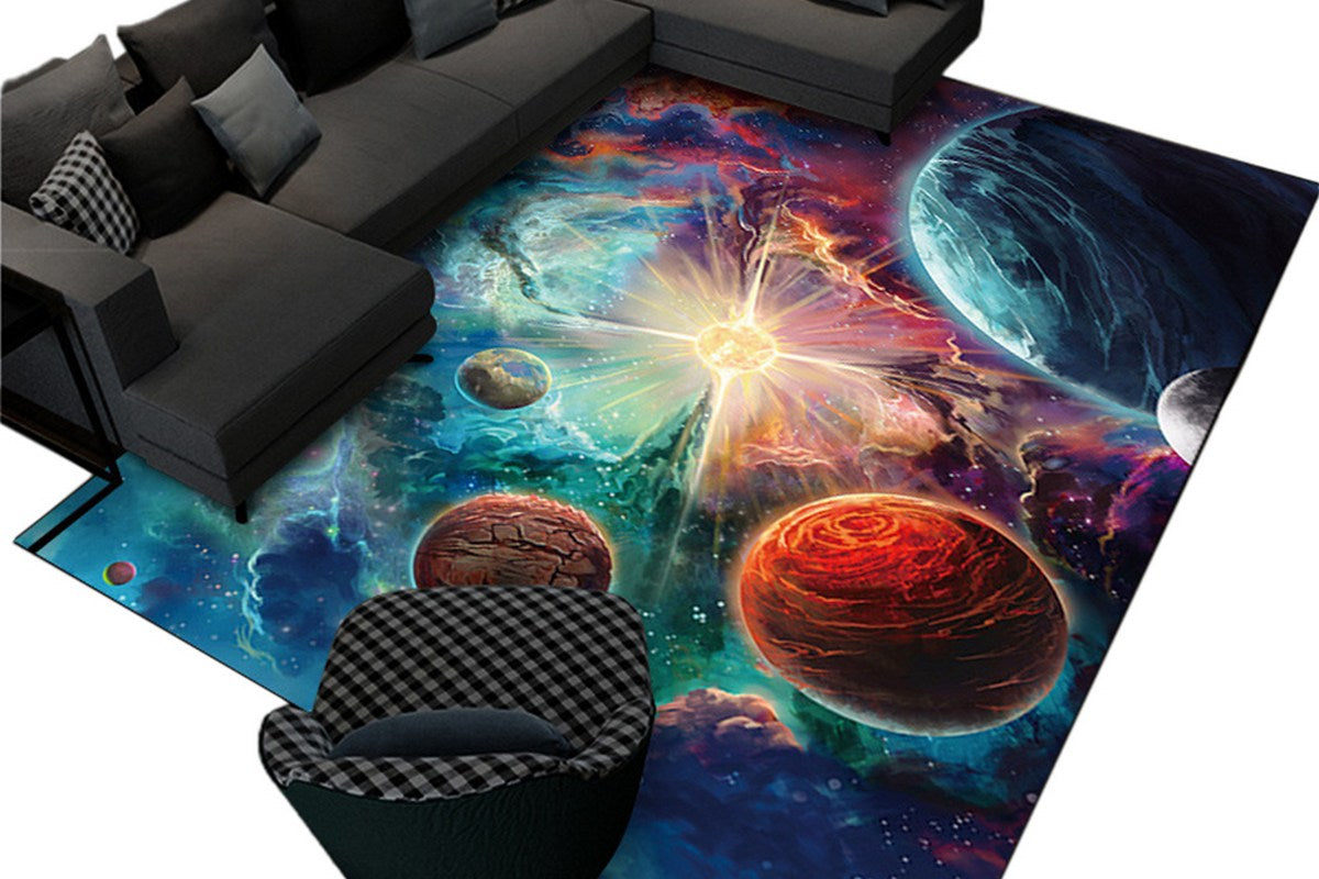Space Kids Rug For Playroom Solar System Educational Rug Kids Floor Mat-Style 2 Green Cosmic Planet