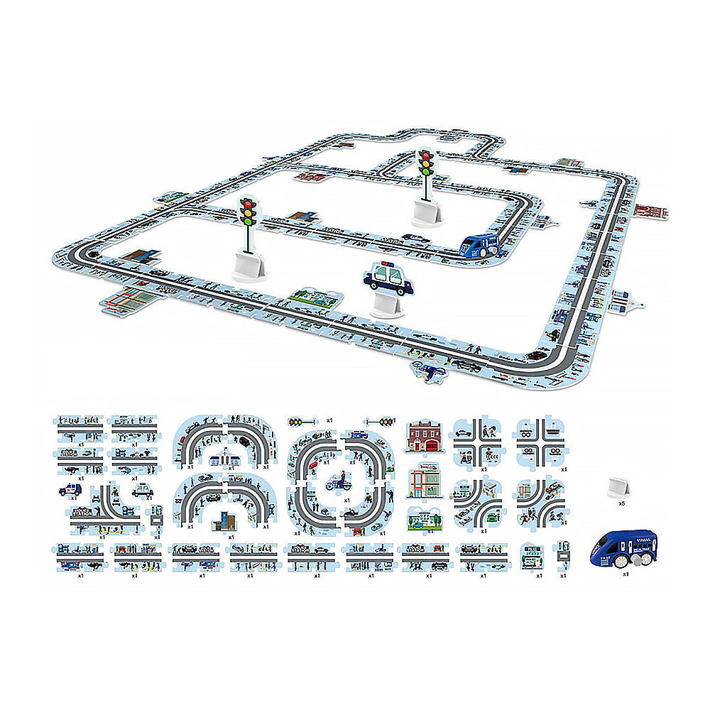 44-Piece DIY Assembling RailCar Set Puzzle Track Car Play Set RailCar Building Toys Educational Toys Blue