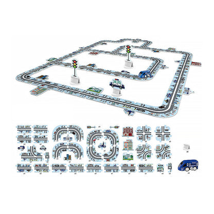 44-Piece DIY Assembling RailCar Set Puzzle Track Car Play Set RailCar Building Toys Educational Toys Blue