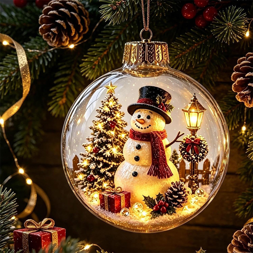 2 Pack 8cm Clear Plastic Fillable Christmas Ball Ornaments - Snowman