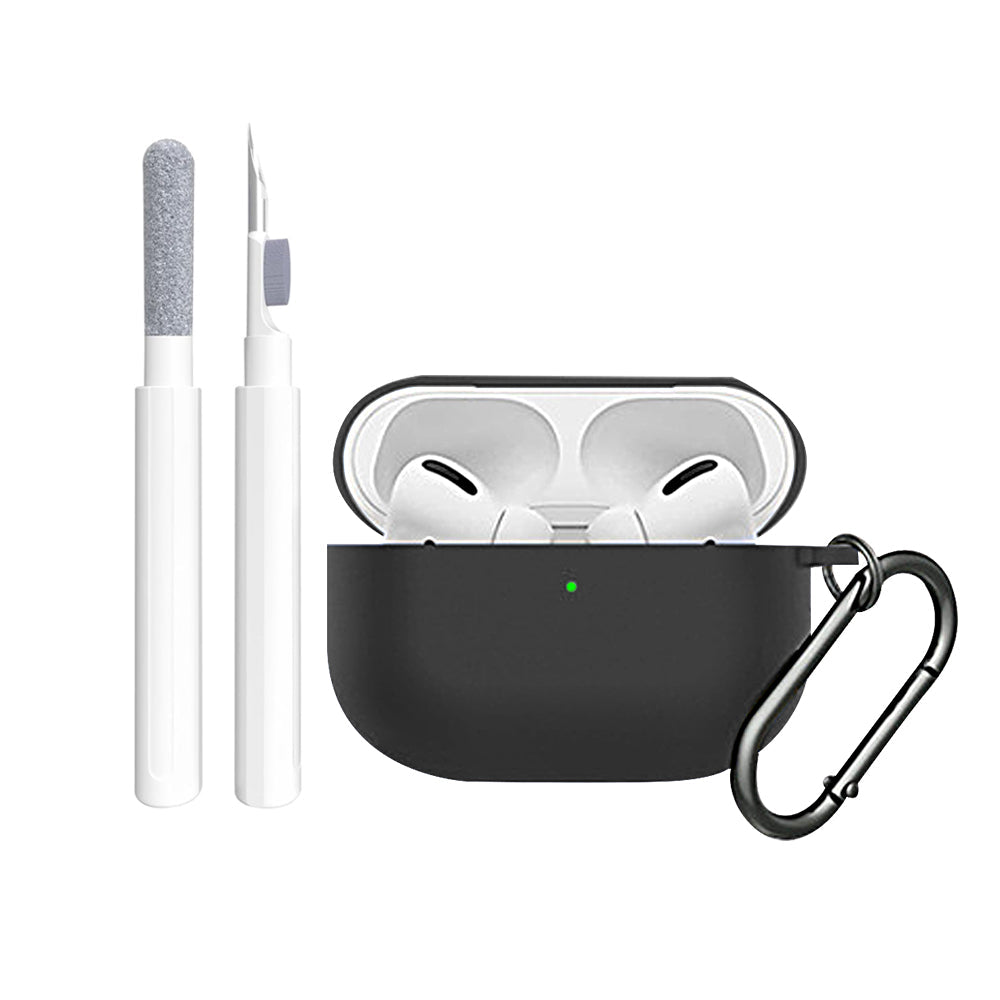 For AirPods Pro Silicone Protective Case Cover with Cleaner Kit and Keychain Black