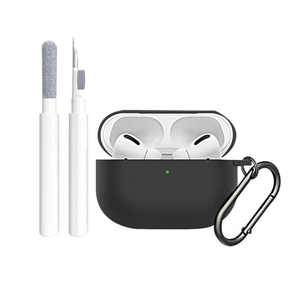 For AirPods Pro Silicone Protective Case Cover with Cleaner Kit and Keychain Black