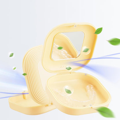 Retainer Case with Mirror and Retainer Removal Tool Mouth Guard Storage Box-Yellow