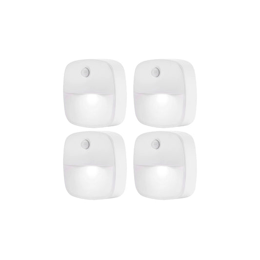 4pcs Motion Sensor Closet Lights Indoor Stair Lights Cordless LED Step Night Light for Under Cabinet Hallway-White