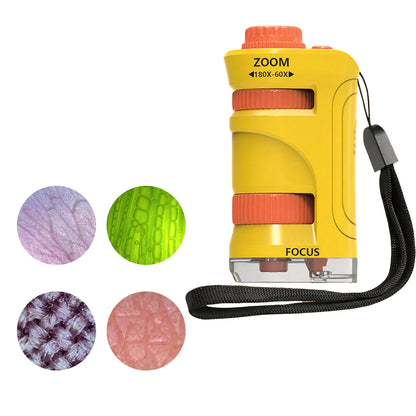 60X-180X Pocket Microscope Educational Science Kit for Kids-Yellow