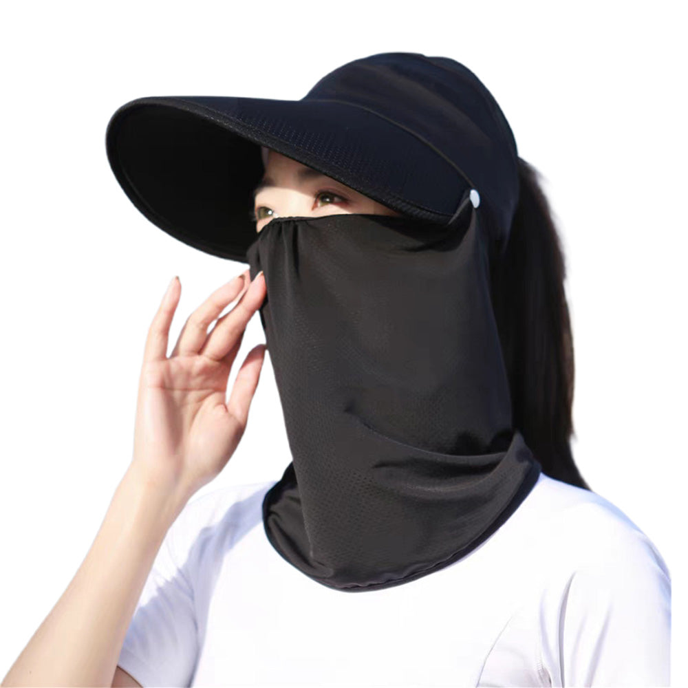 2 Pack Wide Brim Sun Shade Hat with Ponytail Hole Detachable Breathable Face Cover Neck Flap Grey Black