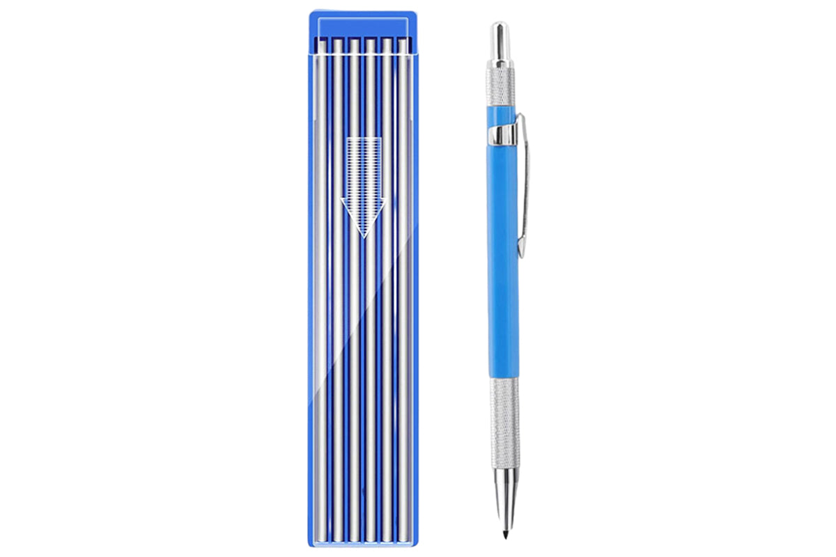 2B Lead Holder Pen Automatic Mechanical Drafting Drawing Pencil Art Tool With Refills Case-Blue Pencil With Silver Refills