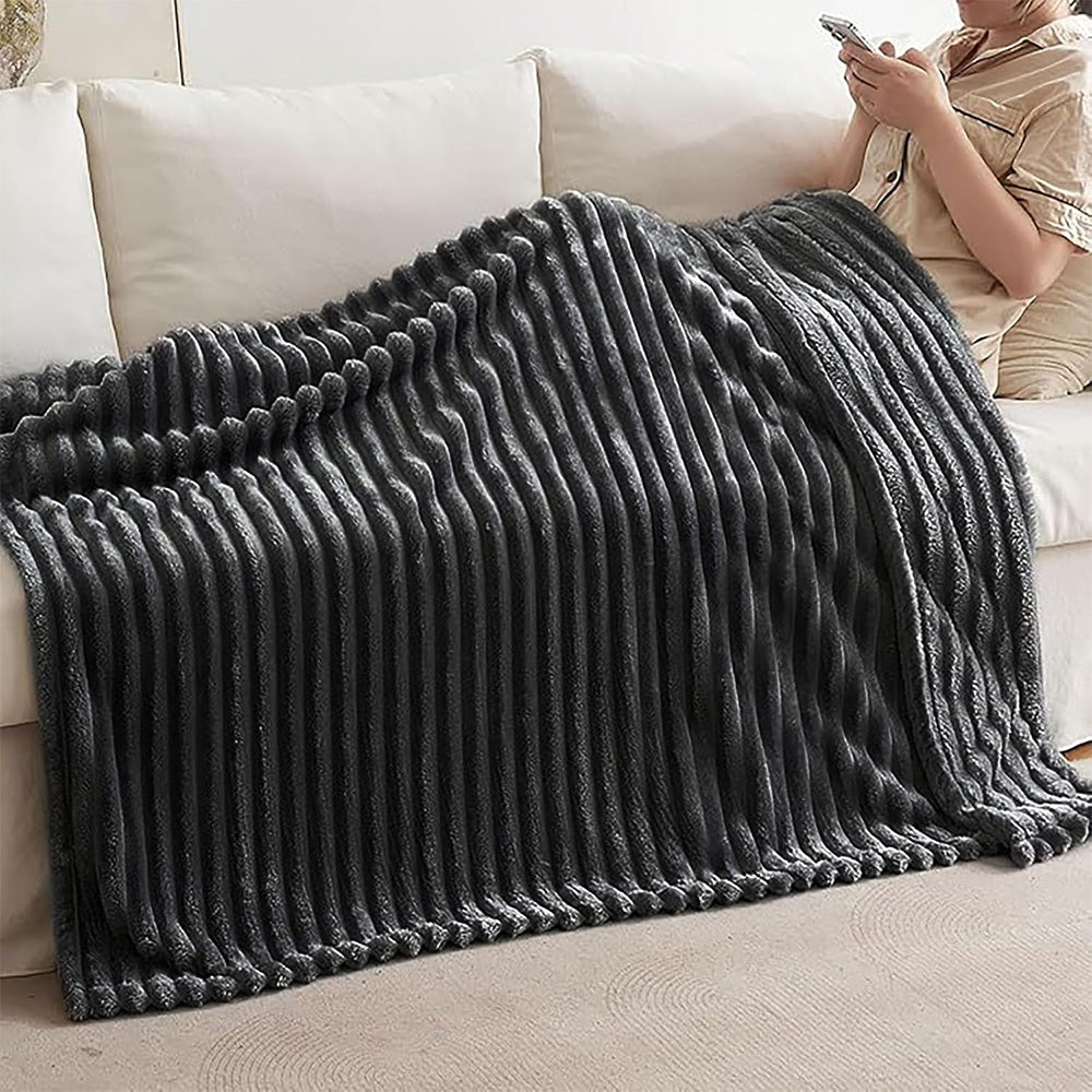 Cozy Plush Throw Blanket Fuzzy Bubble Blanket for Sofa Bedroom Living Room Dark Gray