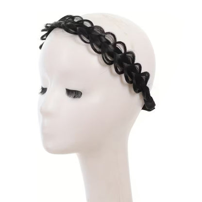 Plaited Headband Adjustable Stretch Hairpiece Hair Extension Headband For Women-Black