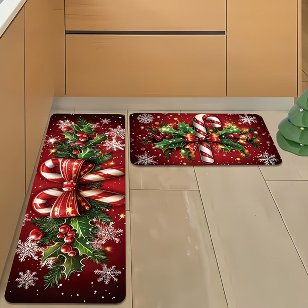 3 Piece Set 2D Christmas Kitchen Mat Non Slip Christmas Rug