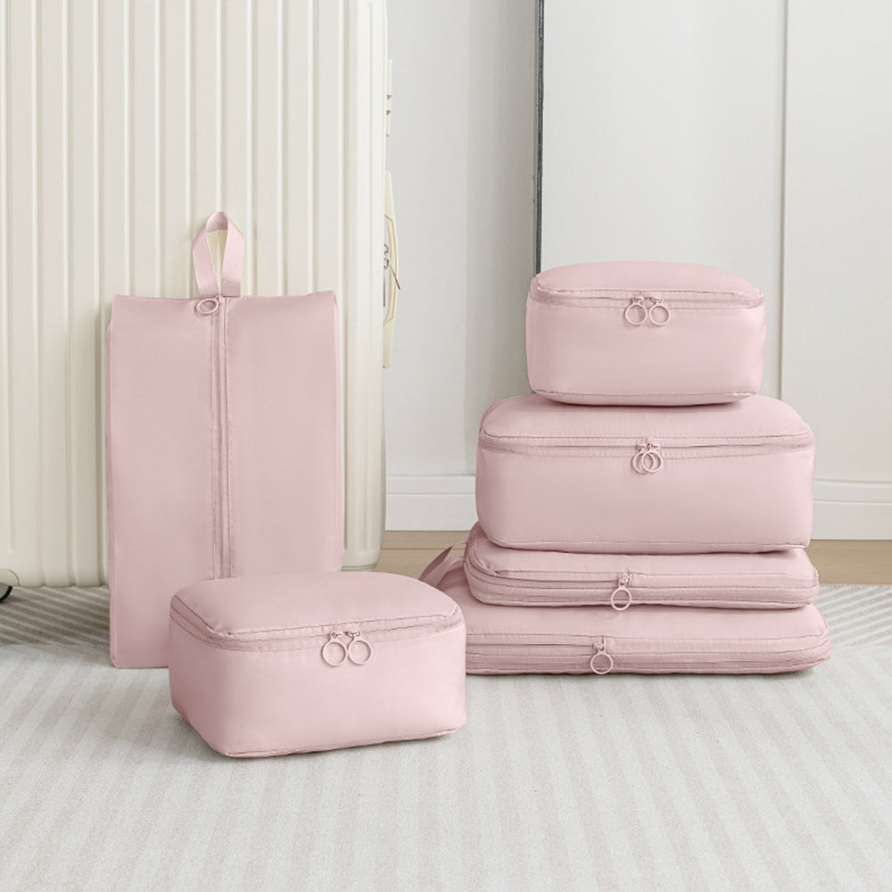 6Pcs Set Packing Cubes for Suitcases Travel Luggage Organizers Clothing Sorting Bags Pink