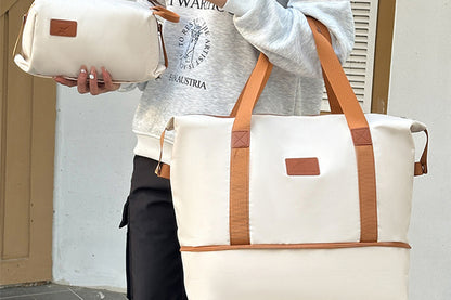 2Pcs Expandable Overnight Travel Duffel Bag Set Weekender Bag with Toiletry Bags -Khaki