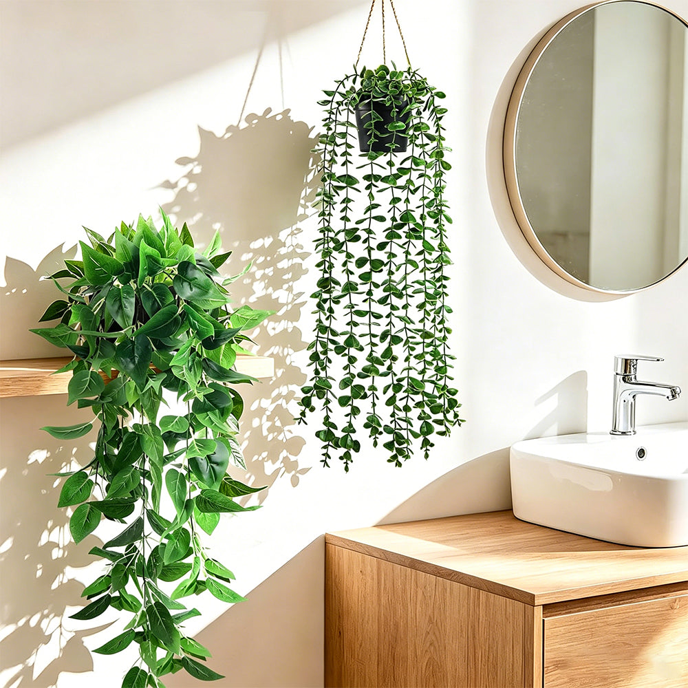 4 PCS Fake Hanging Plants with Pots