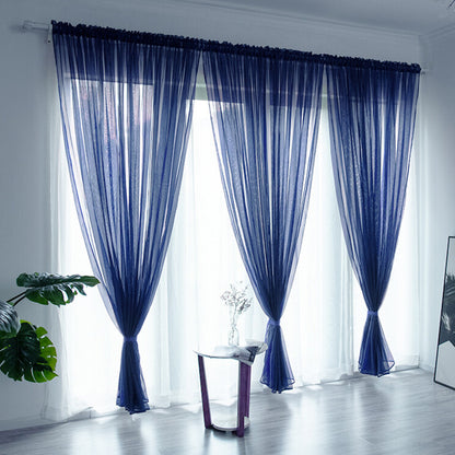 3 Piece Polyester Sheer Rod Pocket Curtains for Window Door  Divider - Blue