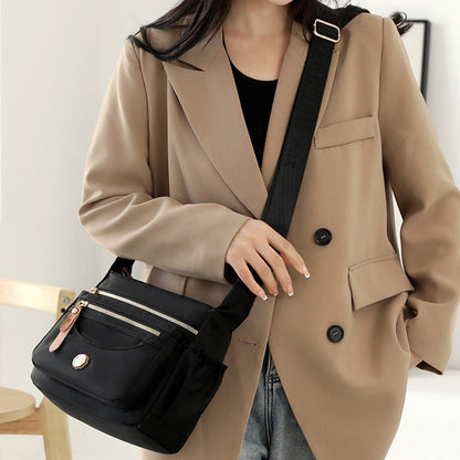Multi-Pocket Crossbody Bag for Women Water Resistant Nylon Shoulder Messenger Bag Trendy Pocketbooks Black