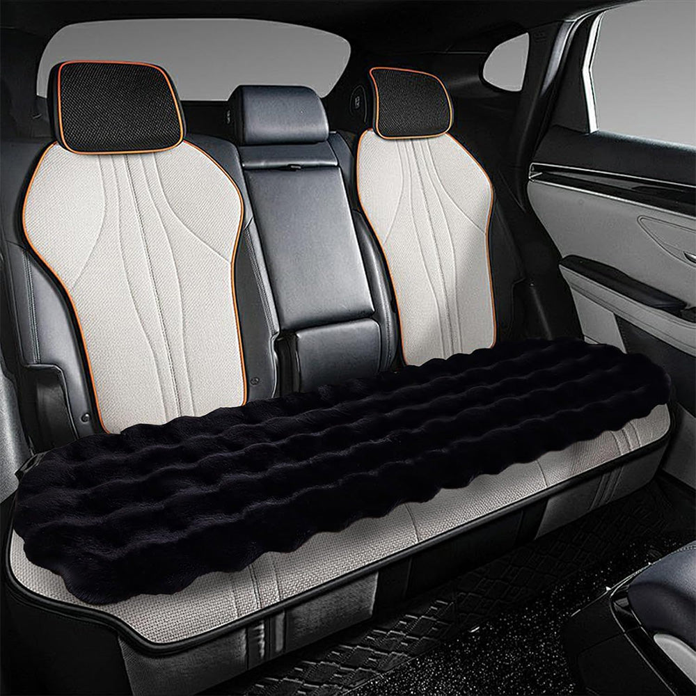 3Pcs Faux Fur Plush Car Seat Cushion Set Non Slip Seat Protector for Winter-Black