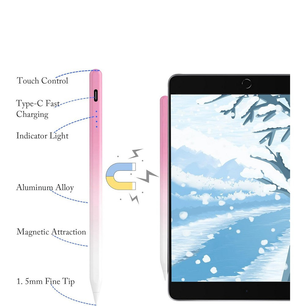 Stylus Pen for iPad A16 11 10 9 8 7 6 iPad mini 7 6 5 with 2 Tips-Pink