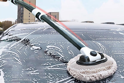 102cm Telescopic Adjustable Car Wash Mop Brush Kit with 15 Degree Curved Long Handle for Vehicle Cleaning -WhiteBlack