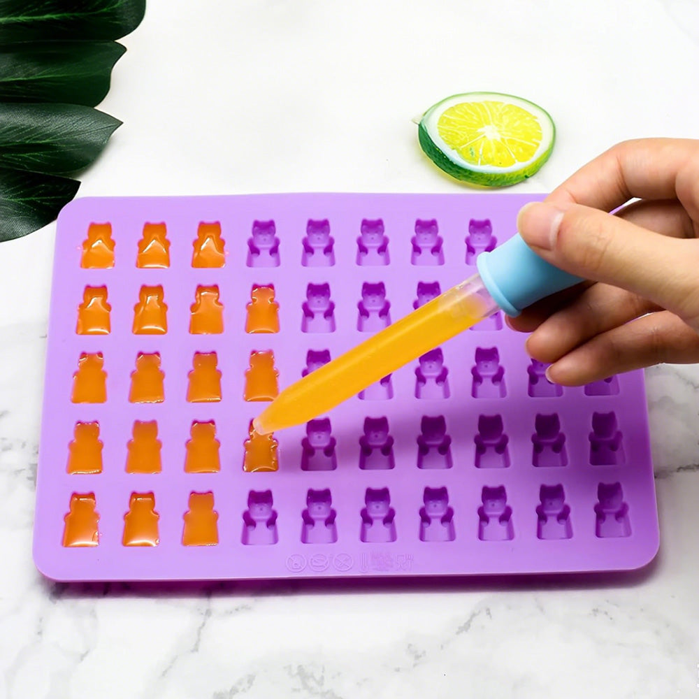 4 PCS Silicone Candy Molds with 2 Droppers Gummy Candy Molds for Chocolate Gummy DIY