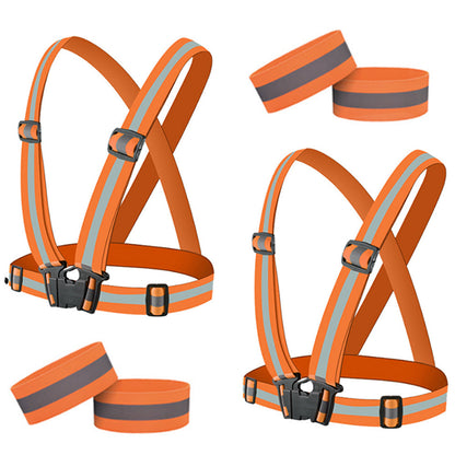 2Pcs Adjustable Reflective Vests and 4 Bands High-Visibility Elastic Gear for Night Running Cycling Orange