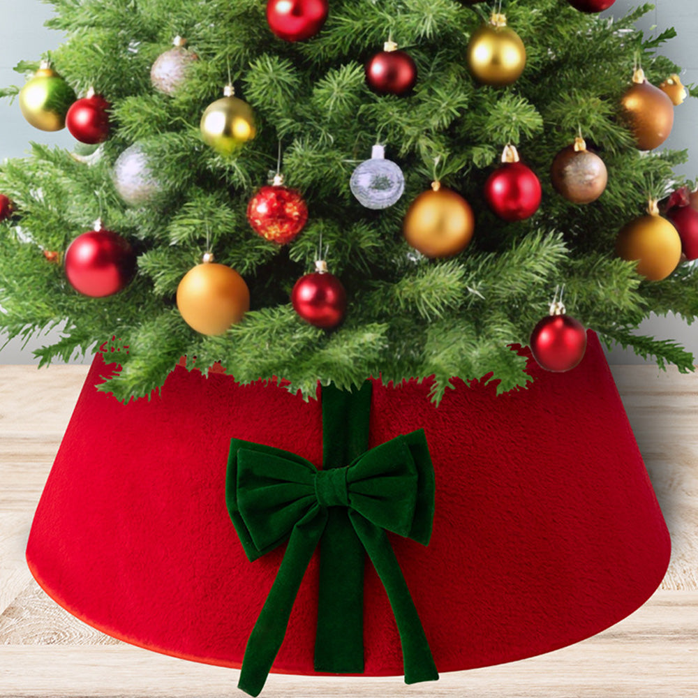Christmas Tree Collar with Bow Holiday Tree Decor - Red