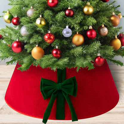 Christmas Tree Collar with Bow Holiday Tree Decor - Red
