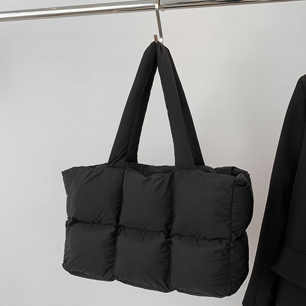 Puffer Tote Bag Large Quilted Puffy Handbag Lightweight Satchel Purse Black